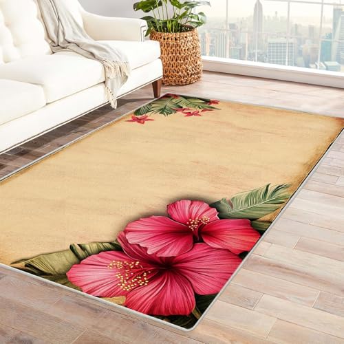 AMXBZC Moderne Design Weich Robuster Teppich Einfacher Abstrakter Blumenteppich Waschbar ideal für Wohnzimmer, Esszimmer und Außenbereich, In- und Outdoor, Vintage-Optik(beige)-90x150cm von AMXBZC