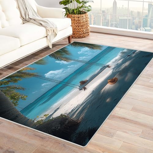 AMXBZC Moderne Design Weich Robuster Teppich Freizeit Strand Schaukel Muster Waschbar ideal für Wohnzimmer, Esszimmer und Außenbereich, In- und Outdoor, Vintage-Optik(Blau)-180x270cm von AMXBZC