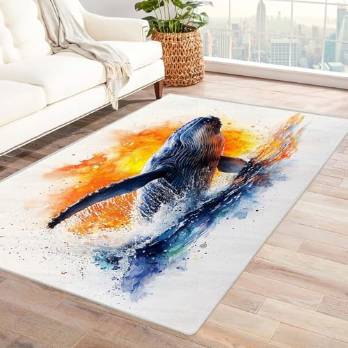 AMXBZC Moderne Design Weich Robuster Teppich Graffiti Ocean Beach Sonnenuntergang Waschbar ideal für Wohnzimmer, Esszimmer und Außenbereich, In- und Outdoor, Vintage-Optik(Orange)-150x180cm von AMXBZC
