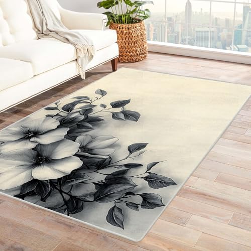 AMXBZC Moderne Design Weich Robuster Teppich Moderne Vintage-Blumen Waschbar ideal für Wohnzimmer, Esszimmer und Außenbereich, In- und Outdoor, Vintage-Optik(beige)-240x300cm von AMXBZC