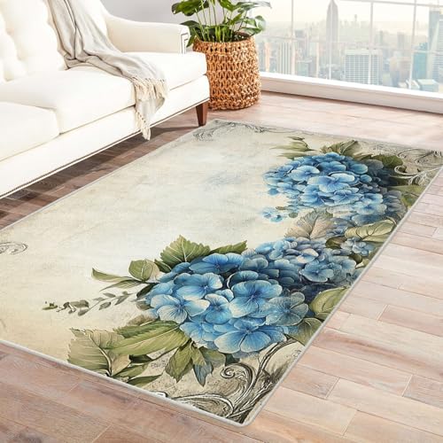 AMXBZC Moderne Design Weich Robuster Teppich Natürlicher schöner Blumenteppich Waschbar ideal für Wohnzimmer, Esszimmer und Außenbereich, In- und Outdoor, Vintage-Optik(beige)-90x120cm von AMXBZC
