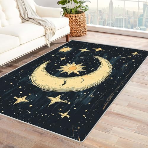 AMXBZC Moderne Design Weich Robuster Teppich Niedliches Mondteppichmuster Waschbar ideal für Wohnzimmer, Esszimmer und Außenbereich, In- und Outdoor, Vintage-Optik(Beige 13)-90x120cm von AMXBZC