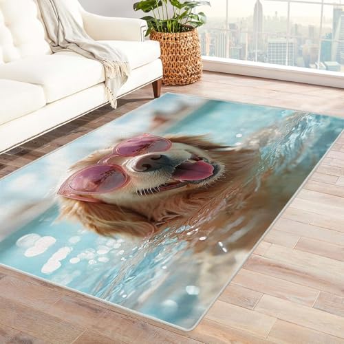 AMXBZC Moderne Design Weich Robuster Teppich Niedliches Sommertiermuster Waschbar ideal für Wohnzimmer, Esszimmer und Außenbereich, In- und Outdoor, Vintage-Optik(braun)-120x150cm von AMXBZC