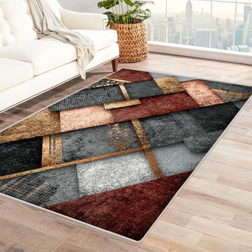 AMXBZC Moderne Design Weich Robuster Teppich Retro Abstraktes Muster Waschbar ideal für Wohnzimmer, Esszimmer und Außenbereich, In- und Outdoor, Vintage-Optik(Dunkelgrau)-90x120cm von AMXBZC
