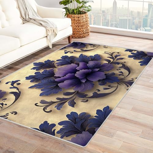 AMXBZC Moderne Design Weich Robuster Teppich Retro Französischer Teppich Waschbar ideal für Wohnzimmer, Esszimmer und Außenbereich, In- und Outdoor, Vintage-Optik(Lila 3)-150x210cm von AMXBZC