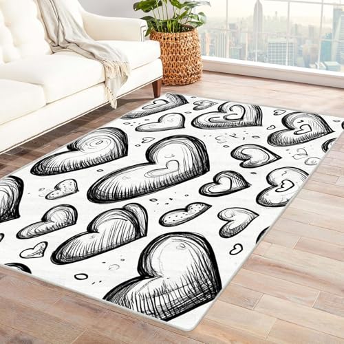 AMXBZC Moderne Design Weich Robuster Teppich Retro abstraktes Muster Waschbar ideal für Wohnzimmer, Esszimmer und Außenbereich, In- und Outdoor, Vintage-Optik(schwarz)-180x270cm von AMXBZC
