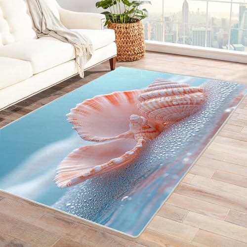 AMXBZC Moderne Design Weich Robuster Teppich Schöner Teppich mit Muschelmuster Waschbar ideal für Wohnzimmer, Esszimmer und Außenbereich, In- und Outdoor, Vintage-Optik(Weiß)-60x90cm von AMXBZC