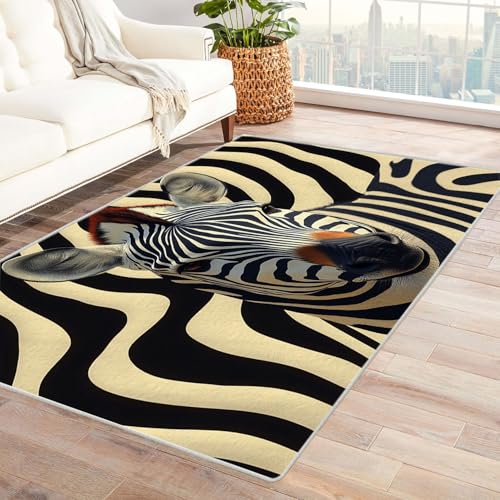 AMXBZC Moderne Design Weich Robuster Teppich Schwarz-weiße Tiere Waschbar ideal für Wohnzimmer, Esszimmer und Außenbereich, In- und Outdoor, Vintage-Optik(schwarz)-150x240cm von AMXBZC