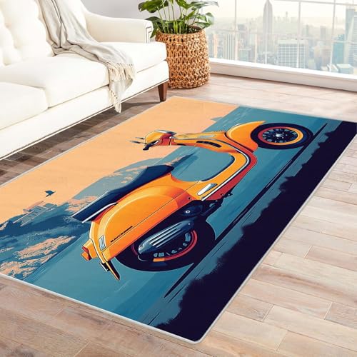 AMXBZC Moderne Design Weich Robuster Teppich Strand Natürliche Landschaft Teppich Waschbar ideal für Wohnzimmer, Esszimmer und Außenbereich, In- und Outdoor, Vintage-Optik(Orange)-150x240cm von AMXBZC