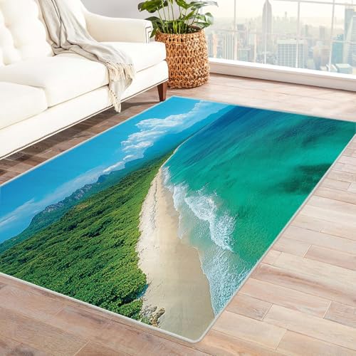 AMXBZC Moderne Design Weich Robuster Teppich Strand Schönes Muster Waschbar ideal für Wohnzimmer, Esszimmer und Außenbereich, In- und Outdoor, Vintage-Optik(blau)-120x150cm von AMXBZC