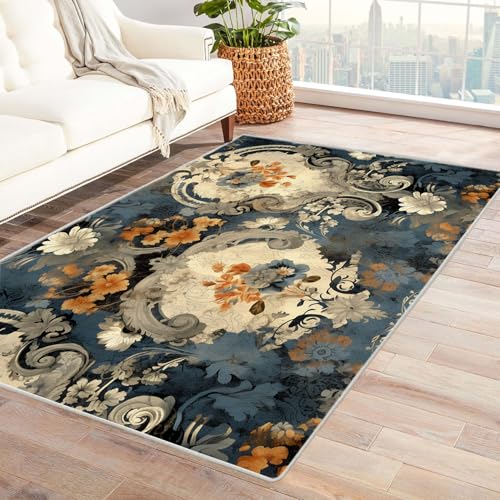 AMXBZC Moderne Design Weich Robuster Teppich Teppich mit Vintage-Muster Waschbar ideal für Wohnzimmer, Esszimmer und Außenbereich, In- und Outdoor, Vintage-Optik(blau)-180x240cm von AMXBZC