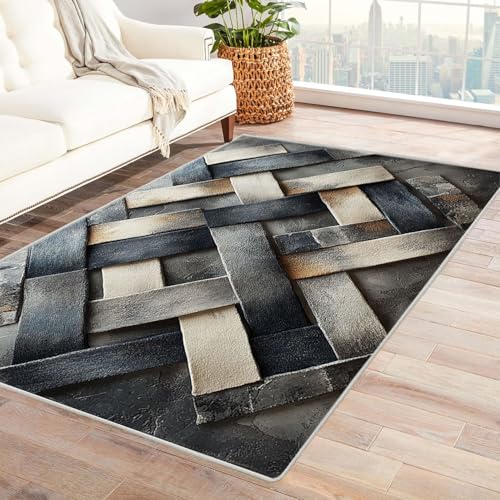 AMXBZC Moderne Design Weich Robuster Teppich Teppich mit Vintage-Muster Waschbar ideal für Wohnzimmer, Esszimmer und Außenbereich, In- und Outdoor, Vintage-Optik(blau)-90x120cm von AMXBZC