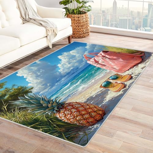 AMXBZC Moderne Design Weich Robuster Teppich Urlaub Freizeit Obstteppich Waschbar ideal für Wohnzimmer, Esszimmer und Außenbereich, In- und Outdoor, Vintage-Optik(Blau)-150x180cm von AMXBZC