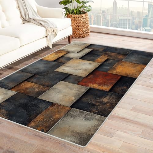 AMXBZC Moderne Design Weich Robuster Teppich Vintage Abstraktes Muster Waschbar ideal für Wohnzimmer, Esszimmer und Außenbereich, In- und Outdoor, Vintage-Optik(braun)-180x240cm von AMXBZC
