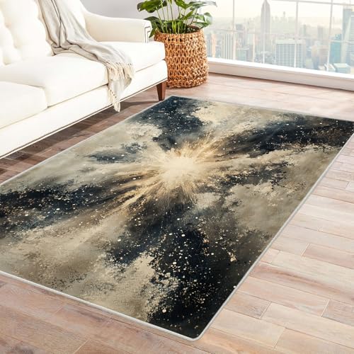 AMXBZC Moderne Design Weich Robuster Teppich Vintage Blumenteppich Teppich Waschbar ideal für Wohnzimmer, Esszimmer und Außenbereich, In- und Outdoor, Vintage-Optik(schwarz)-60x90cm von AMXBZC