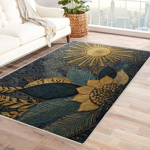 AMXBZC Moderne Design Weich Robuster Teppich Vintage Naturpflanzenteppich Waschbar ideal für Wohnzimmer, Esszimmer und Außenbereich, In- und Outdoor, Vintage-Optik(Golden)-240x300cm von AMXBZC