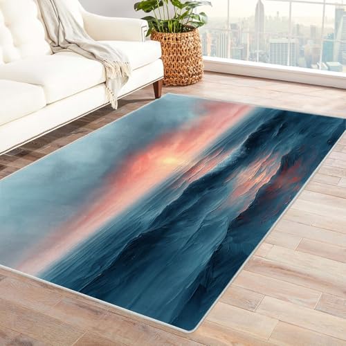 AMXBZC Moderne Design Weich Robuster Teppich Vintage Ozean Szene Waschbar ideal für Wohnzimmer, Esszimmer und Außenbereich, In- und Outdoor, Vintage-Optik(blau)-90x150cm von AMXBZC
