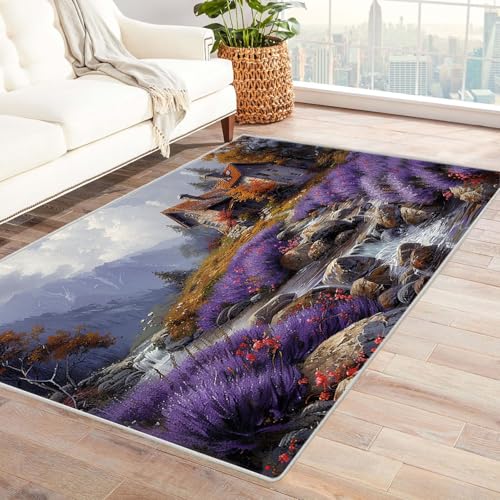 AMXBZC Moderne Design Weich Robuster Teppich Wald Bergbäume Waschbar ideal für Wohnzimmer, Esszimmer und Außenbereich, In- und Outdoor, Vintage-Optik(lila)-210x270cm von AMXBZC