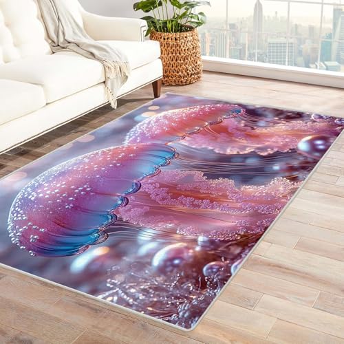 AMXBZC Moderne Design Weich Robuster Teppich Wunderschöne Meeresbewohner Waschbar ideal für Wohnzimmer, Esszimmer und Außenbereich, In- und Outdoor, Vintage-Optik(lila)-90x120cm von AMXBZC