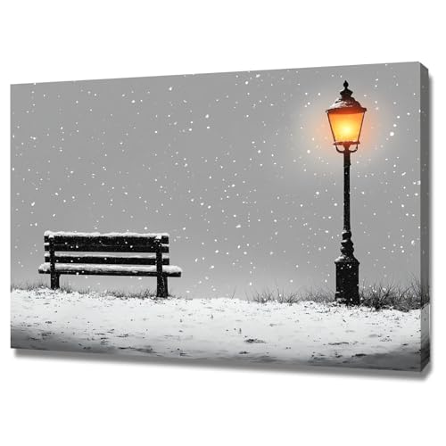 AMXBZC Moderne Landschaft Wandkunst Bilder Nächtliche Winterlandschaft Nature Pflanze Wandbild - für Badezimmer Küche Wohnzimmer Wanddekoration(grau)-20x30cm Gerahmt von AMXBZC