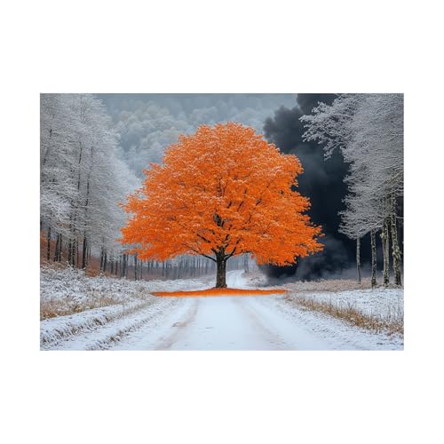AMXBZC Moderne Landschaft Wandkunst Bilder Naturbelassene Wald-Winterlandschaft Pflanze Drucke -Büro Küche - Badezimmer Kunstdrucke Wandbilder Wohnzimmer Gemälde(Orange)-50x70cm Ungerahmt von AMXBZC