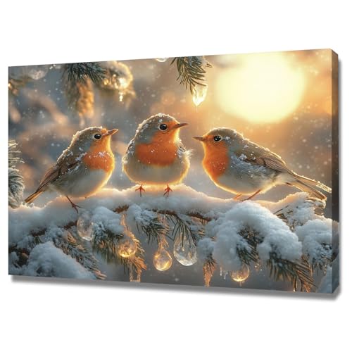 AMXBZC Moderne Landschaft Wandkunst Bilder Niedliches Wintertier-Kunstwerk Nature Pflanze Wandbild - für Badezimmer Küche Wohnzimmer Wanddekoration(Orange)-80x120cm Gerahmt von AMXBZC