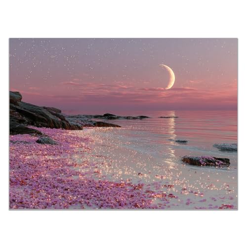 AMXBZC Moderne Landschaft Wandkunst Bilder Schöne Strandlandschaft Pflanze Drucke -Büro Küche - Badezimmer Kunstdrucke Wandbilder Wohnzimmer Gemälde(lila)-40x60cm Ungerahmt von AMXBZC
