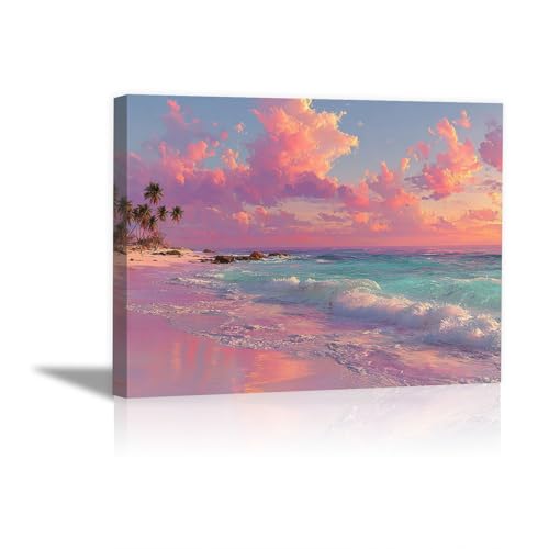 AMXBZC Moderne Landschaft Wandkunst Bilder Schöne Strandlandschaft Pflanze Drucke -Büro Küche - Badezimmer Kunstdrucke Wandbilder Wohnzimmer Gemälde(rosa)-30x40cm Gerahmt von AMXBZC