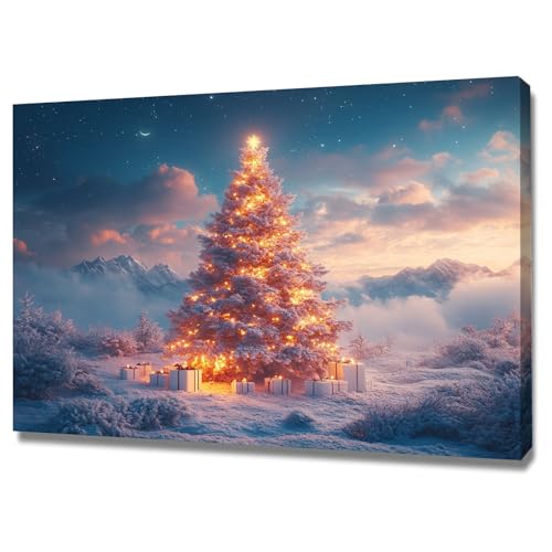 AMXBZC Moderne Landschaft Wandkunst Bilder Vintage Weihnachtsbaum Kunstwerk Pflanze Drucke -Büro Küche - Badezimmer Kunstdrucke Wandbilder Wohnzimmer Gemälde(Orange)-40x60cm Gerahmt von AMXBZC
