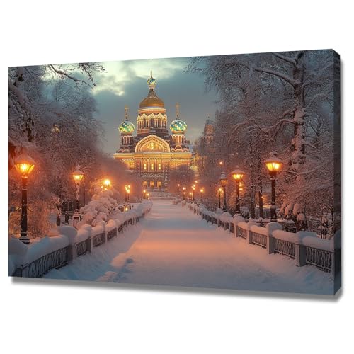 AMXBZC Moderne Landschaft Wandkunst Bilder Winter, Baum, Schnee, Landschaft Nature Pflanze Wandbild - für Badezimmer Küche Wohnzimmer Wanddekoration(Golden)-50x70cm Gerahmt von AMXBZC