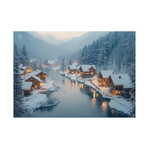 AMXBZC Moderne Landschaft Wandkunst Bilder Winter Baumhütte Kunstwerk Nature Pflanze Wandbild - für Badezimmer Küche Wohnzimmer Wanddekoration(blau)-80x120cm Ungerahmt von AMXBZC