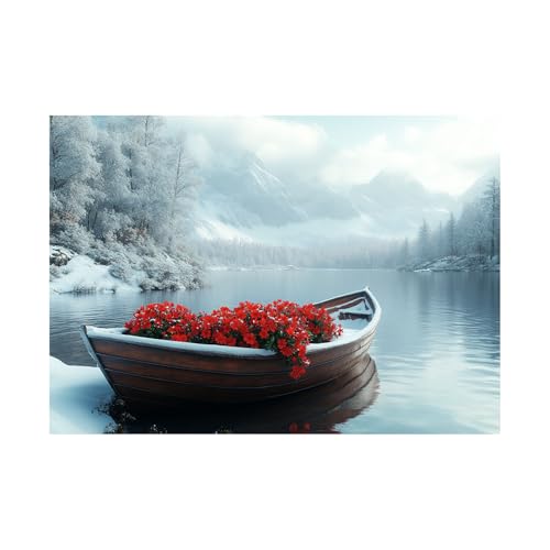 AMXBZC Moderne Landschaft Wandkunst Bilder Winter Bergbäume Blumen Nature Pflanze Wandbild - für Badezimmer Küche Wohnzimmer Wanddekoration(rot)-30x40cm Ungerahmt von AMXBZC