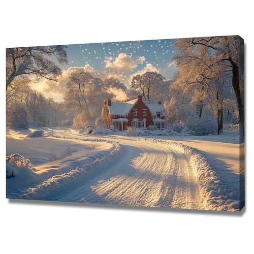 AMXBZC Moderne Landschaft Wandkunst Bilder Winter Natur Baum Bilder Pflanze Drucke -Büro Küche - Badezimmer Kunstdrucke Wandbilder Wohnzimmer Gemälde(Golden)-20x30cm Gerahmt von AMXBZC