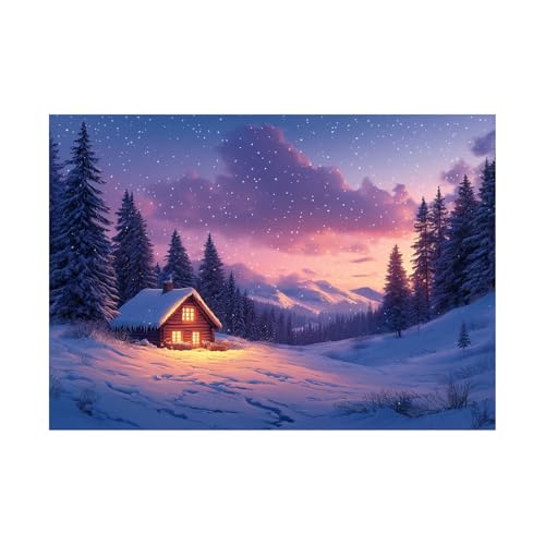 AMXBZC Moderne Landschaft Wandkunst Bilder Winterhüttenbaum-Szene Nature Pflanze Wandbild - für Badezimmer Küche Wohnzimmer Wanddekoration(lila)-30x40cm Ungerahmt von AMXBZC