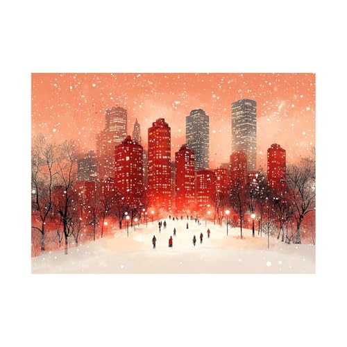 AMXBZC Moderne Landschaft Wandkunst Bilder Wunderschöne winterliche Stadtkulisse Pflanze Drucke -Büro Küche - Badezimmer Kunstdrucke Wandbilder Wohnzimmer Gemälde(rot)-60x90cm Ungerahmt von AMXBZC