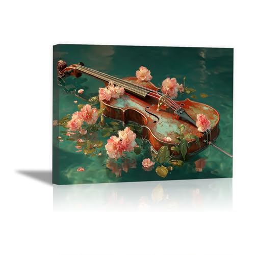 AMXBZC Moderne Leinwand Bilder Gitarrenblumen im Wasser Nature Pflanze Drucke -Büro Küche - Badezimmer Kunstdrucke Wandbilder Wohnzimmer Gemälde(rosa)-60x90cm Gerahmt von AMXBZC