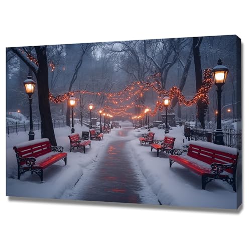AMXBZC Moderne Leinwand Bilder Nachtbaum verschneiter Weg Nature Pflanze Drucke -Büro Küche - Badezimmer Kunstdrucke Wandbilder Wohnzimmer Gemälde(rot)-20x30cm Gerahmt von AMXBZC