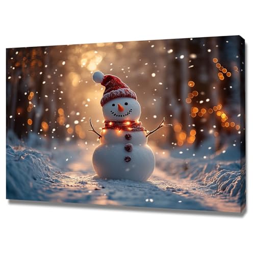 AMXBZC Moderne Leinwand Bilder Niedlicher Schneemann im Winter Nature Pflanze Drucke -Büro Küche - Badezimmer Kunstdrucke Wandbilder Wohnzimmer Gemälde(Gelb)-20x30cm Gerahmt von AMXBZC