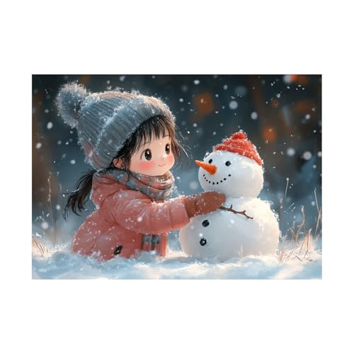 AMXBZC Moderne Leinwand Bilder Niedliches Mädchen Schneemann Tier Nature Pflanze Drucke -Büro Küche - Badezimmer Kunstdrucke Wandbilder Wohnzimmer Gemälde(rot)-30x40cm Ungerahmt von AMXBZC