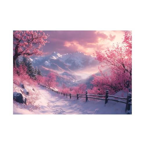 AMXBZC Moderne Leinwand Bilder Vintage-Winter-Bergkunstwerk Schlafzimmer Landschafts Bilder -Kunstdruck- Badezimmer -Büro Küche -Wohnzimmer Wand Deko(Rosa)-80x120cm Ungerahmt von AMXBZC