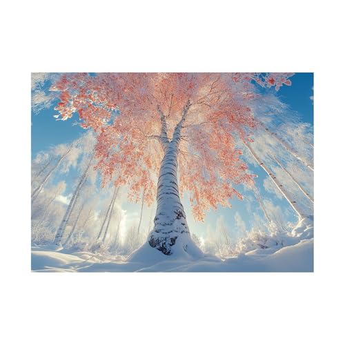 AMXBZC Moderne Leinwand Bilder Wald, Winter, Bäume, Landschaft Schlafzimmer Landschafts Bilder -Kunstdruck- Badezimmer -Büro Küche -Wohnzimmer Wand Deko(Orange)-80x120cm Ungerahmt von AMXBZC