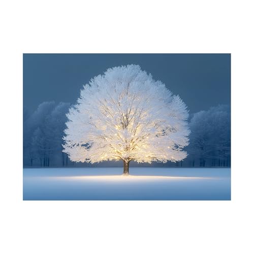 AMXBZC Moderne Leinwand Bilder Wald Natur Baum Schnee Szene Nature Pflanze Drucke -Büro Küche - Badezimmer Kunstdrucke Wandbilder Wohnzimmer Gemälde(weiß)-50x70cm Ungerahmt von AMXBZC