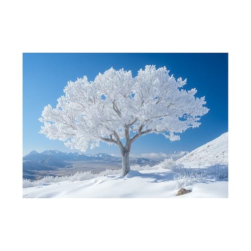AMXBZC Moderne Leinwand Bilder Winter Baum des Lebens Bilder Nature Pflanze Drucke -Büro Küche - Badezimmer Kunstdrucke Wandbilder Wohnzimmer Gemälde(weiß)-60x90cm Ungerahmt von AMXBZC