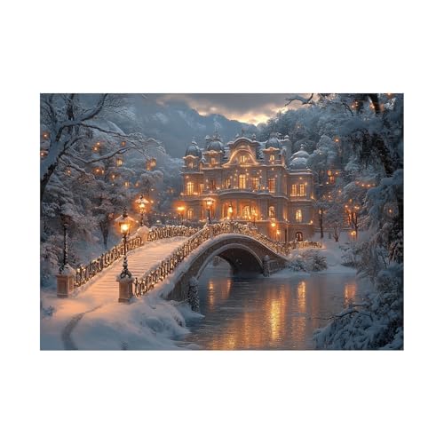 AMXBZC Moderne Leinwand Bilder Winter Seeuferbrücke Nature Pflanze Drucke -Büro Küche - Badezimmer Kunstdrucke Wandbilder Wohnzimmer Gemälde(Golden)-80x120cm Ungerahmt von AMXBZC
