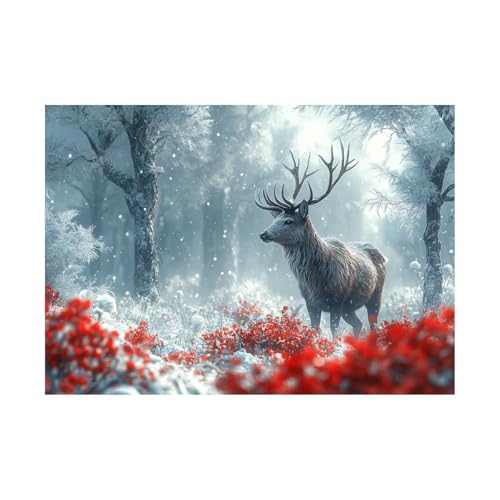 AMXBZC Moderne Leinwand Bilder Winter Wald Schnee Elch Nature Pflanze Drucke -Büro Küche - Badezimmer Kunstdrucke Wandbilder Wohnzimmer Gemälde(rot)-20x30cm Ungerahmt von AMXBZC