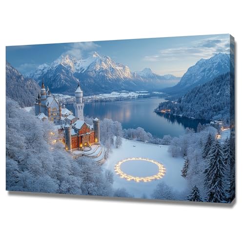 AMXBZC Moderne Leinwand Bilder Winternacht Szenerie Poster Nature Pflanze Drucke -Büro Küche - Badezimmer Kunstdrucke Wandbilder Wohnzimmer Gemälde(blau)-30x40cm Gerahmt von AMXBZC