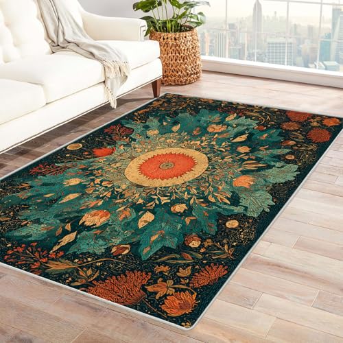 AMXBZC Moderner Kurzflor Teppich Wohnzimmer rutschfest, Waschbar Abstrakte Pflanze Moderner Teppich Schlafzimmer abstraktes Muster, für Esszimmer Foyer Boho Carpet(grün)-210x300cm von AMXBZC