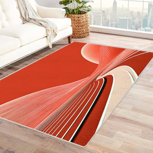 AMXBZC Moderner Kurzflor Teppich Wohnzimmer rutschfest, Waschbar Abstraktes 3D-Muster Schlafzimmer abstraktes Muster, für Esszimmer Foyer Boho Carpet(rot)-210x300cm von AMXBZC