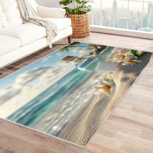 AMXBZC Moderner Kurzflor Teppich Wohnzimmer rutschfest, Waschbar Glasflasche Strandteppich Schlafzimmer abstraktes Muster, für Esszimmer Foyer Boho Carpet(Gelb)-90x120cm von AMXBZC
