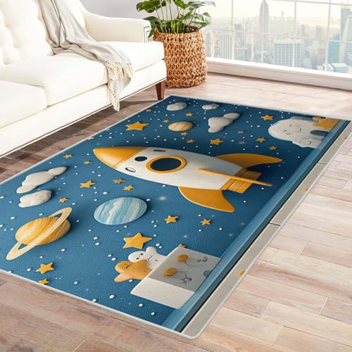 AMXBZC Moderner Kurzflor Teppich Wohnzimmer rutschfest, Waschbar Jungen Schlafzimmer Raum Muster Schlafzimmer abstraktes Muster, für Esszimmer Foyer Boho Carpet(Orange 55)-120x180cm von AMXBZC